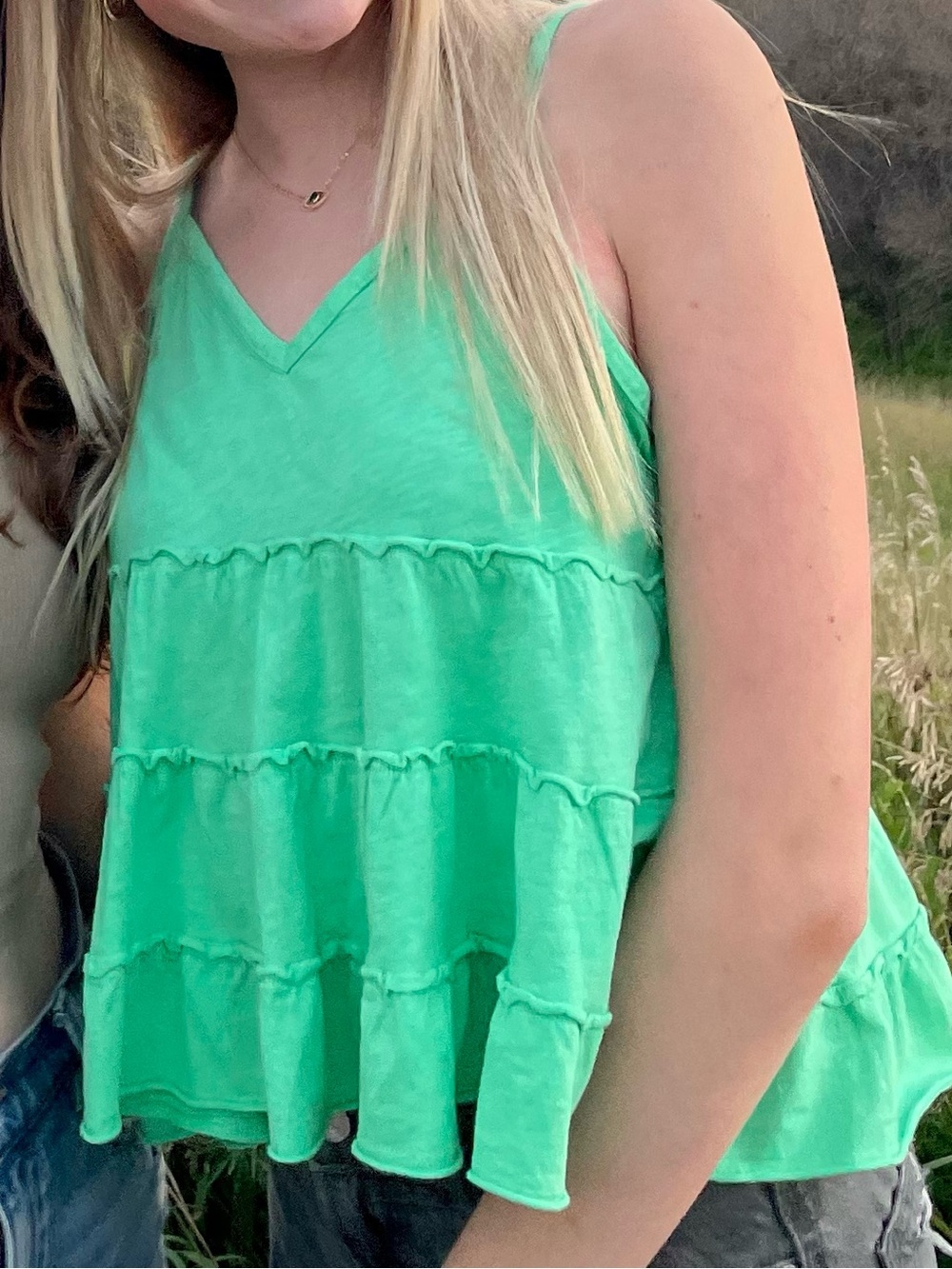 American Eagle Outfitters Mint Green Tiered V-Neck Ruffle Tank